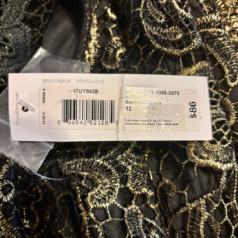 NWT Bisou Bisou Women's Dress 12 Black & Gold Sheath Lace Overlay - Picture 13 of 16
